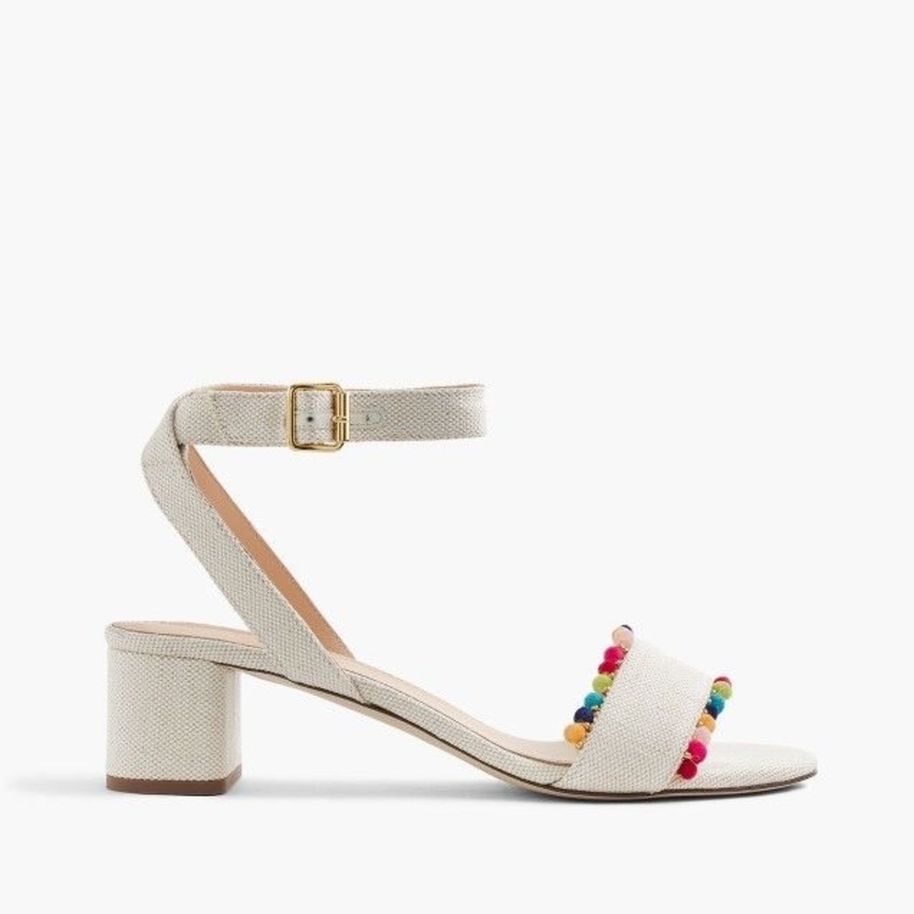 J Crew Adorable low heeled sandals with pom poms